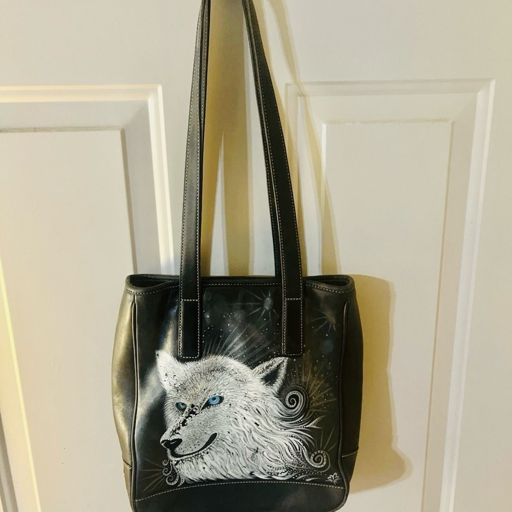 Extremely Rare Authentic Vintage Black Coach Tote Bag with Hand Painted Wolf - Picture 10 of 10